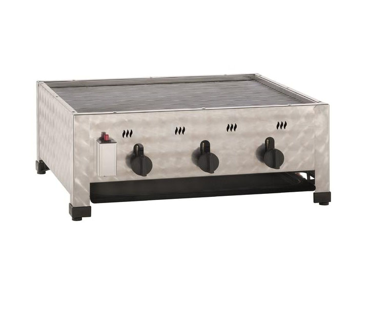 Gastrobräter, 3 Brenner je 3,6 kW, mit Grillrost und Edelstahlpfanne, B Gastrobräter, 3 Brenner je 3,6 kW, mit Grillrost und Edelstahlpfanne, B