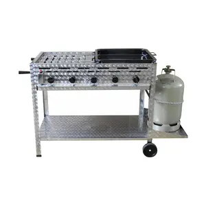 Profi-Gasgrill 5 flammig fahrbar  1/2 Rost und 1/2 Pfanne Cookmax black