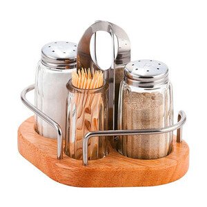 Menage Salz/Pfeffer/Zahnstocher mit Holzgestell 