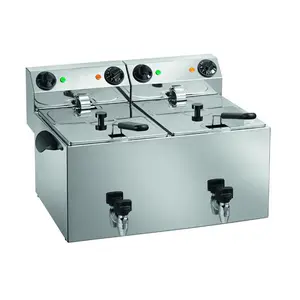 Elektro-Fritteuse 2x8lt.mit Ablasshahn Anschluss 230V / 2x 3,25 kW Cookmax orange
