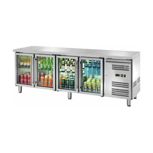 Kühltisch 553 l GN 1/1 ohne Aufkantung,  4 Glastüren Cookmax orange
