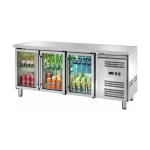 Kühltisch 417 l GN 1/1 ohne Aufkantung, 3 Glastüren Cookmax orange