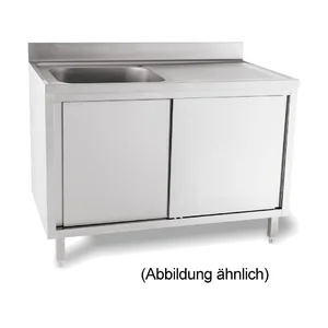 Spülschrank 2 Becken li. 1600 x 600 x 85 5cm Aufkantung m. Türen Cookmax black