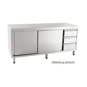 Arbeitsschrank Schubladen re. 1800 x 700 10cm Aufkantung m. Türen Cookmax orange