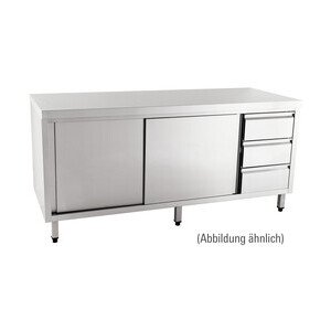 Arbeitsschrank Schubladen re. 1800 x 700 10cm Aufkantung m. Türen Cookmax orange