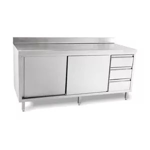 Arbeitsschrank Schubl. Li. 1800 x 600 x 5cm Aufkantung m. Türen Cookmax black