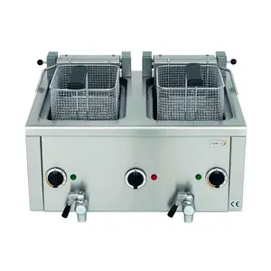 Elektro-Fritteuse 2x 7lt, mit Ablasshahn  400V / 12,0kW Cookmax black