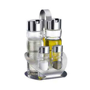 Menage 4tlg. Salz/Pfeffer/Essig/Öl Edelstahl/Glas 