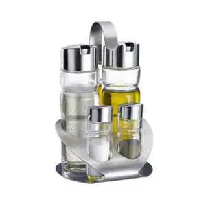 Menage 4tlg. Salz/Pfeffer/Essig/Öl Edelstahl/Glas 