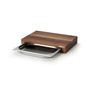 Schneidebrett Walnuss m. Edelstahl Schublade 39 x 27 x 6 cm Continenta