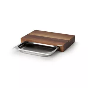 Schneidebrett Walnuss m. Edelstahl Schublade 39 x 27 x 6 cm Continenta