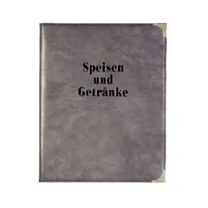 Speisenkarte grau A4 Kunstleder Metallecken silberfarben mit BS 