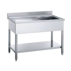 Spültisch 1 Becken rechts 
1400x700x850mm m.Grundboden, aufgekantet Cookmax black