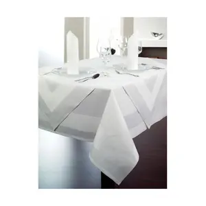 130x280cm Bw Vollzw. Merz. Weiss Tischdecke Madeira m. Atlask. Linco