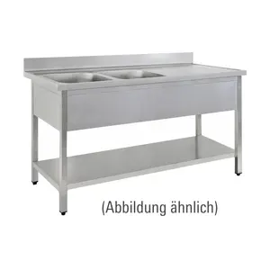 Spültisch 2 Becken re. 1600 x 600 x 850 10cm Aufkantung m. Ablageboden Cookmax orange