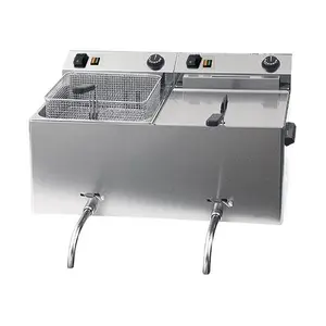 Elektro-Friteuse 2x10l mit Ablasshahn   400V  2x8,1kW Cookmax black