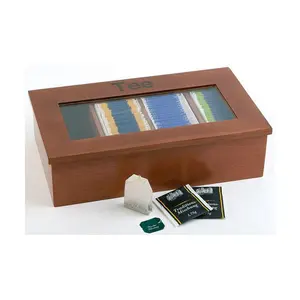 Teebox Holz rot-braun m.Sichtfenster mit 4 Kammern 33,5x20x9 cm Assheuer & Pott