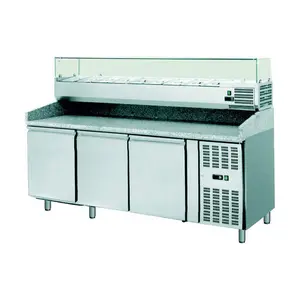 Pizzatisch, 3 Türen mit Kühlaufsatzvitrine 2025x800x1435mm Cookmax orange