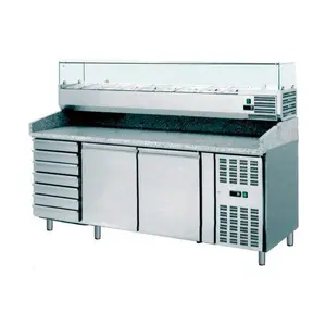 Pizzatisch 2025 x 800 x 1450mm  230 V / 0,45 kW 2 Türen und 7 Schubladen Cookmax orange